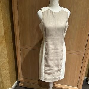 Elegant Beige and White Sleeveless Dress